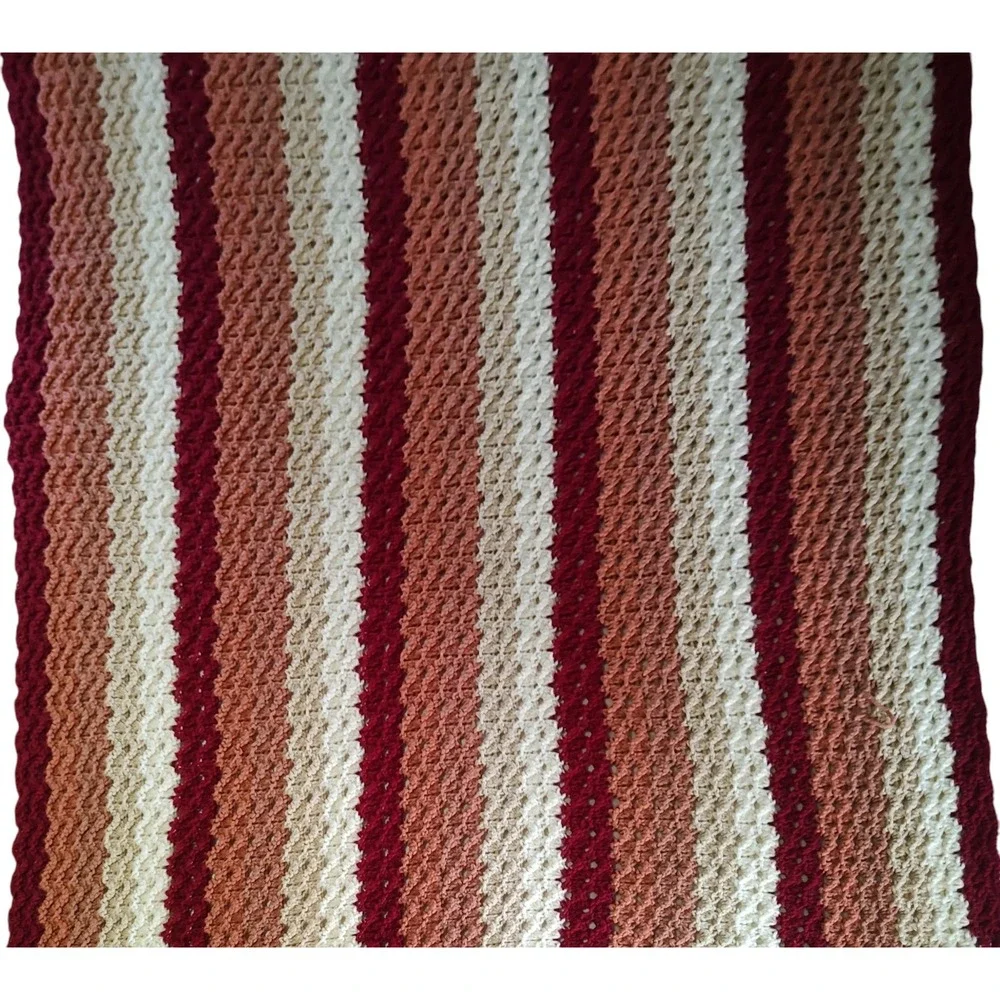 Vintage Crochet Handmade Afghan Throw Blanket  Rust Orange Tan‎ Beige 73x42 In